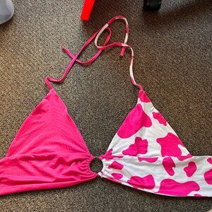 Pink Cow Print Triangle Tie Shirt